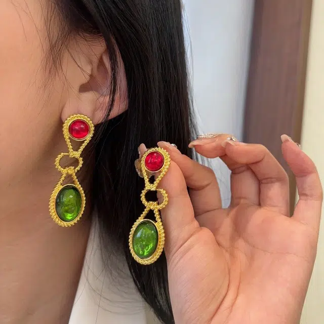 都爵 法式复古中古金色花枝复古 铜 耳环 女款