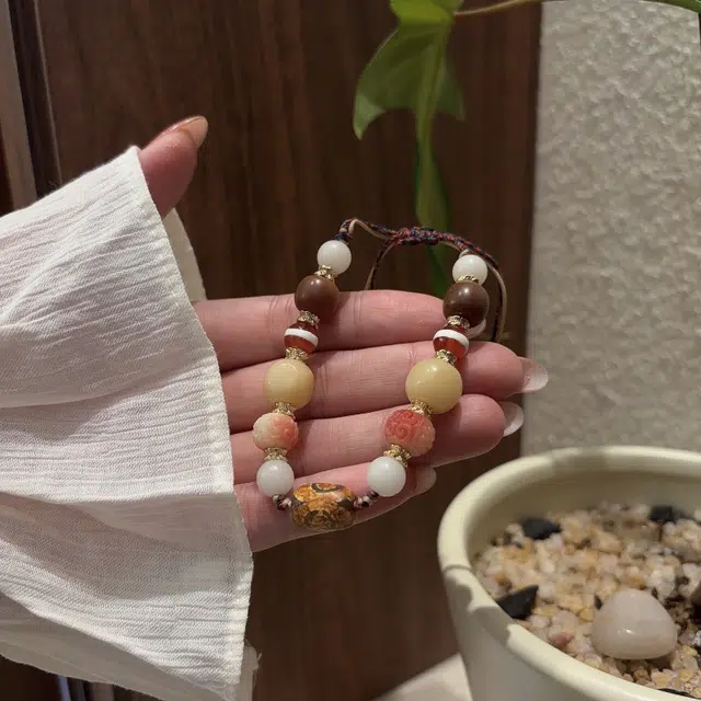 都爵 复古金典文玩多巴胺配色手工编制小众民族风抽拉式个性古韵 石头 手链 男女同款情侣款