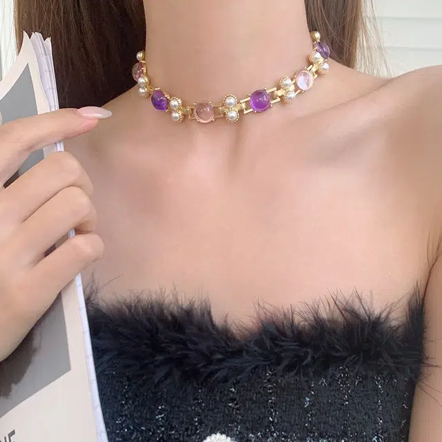 都爵 中古风几何仿珍珠 锁骨链轻奢复古小众高级感 合金 项链 女款