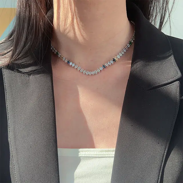都爵 甜酷少女彩色宝石潮流轻奢气质锁骨链小众设计马眼 锆石 项链 女款