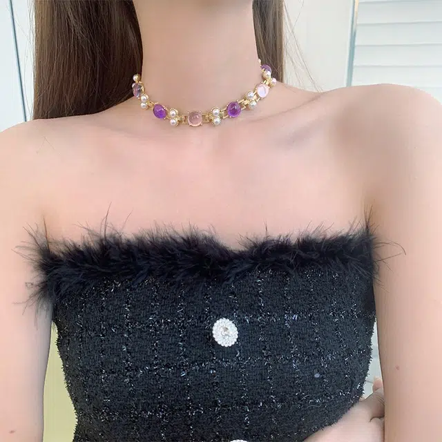 都爵 中古风几何仿珍珠 锁骨链轻奢复古小众高级感 合金 项链 女款