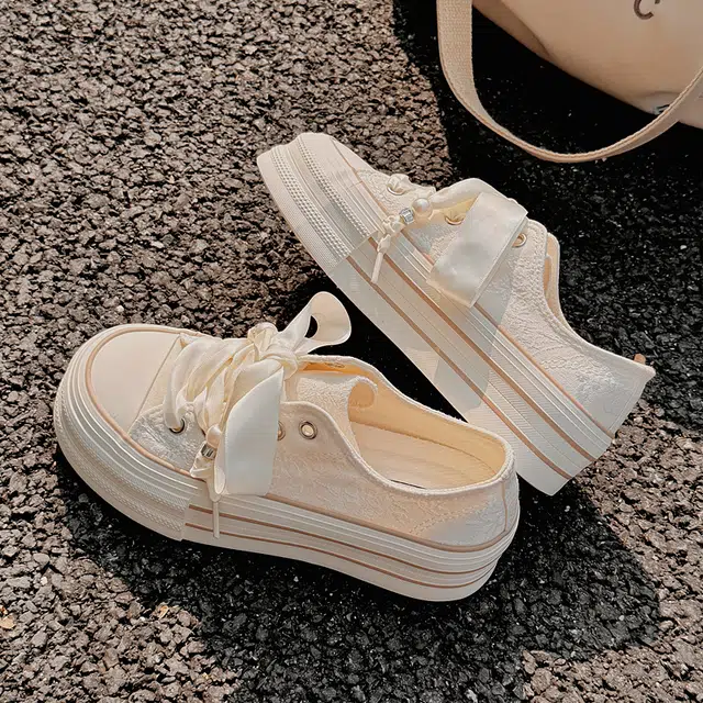 时尚潮流厚底舒适小众简约百搭鞋款 防滑耐磨 低帮 板鞋 女款 米色经典色调