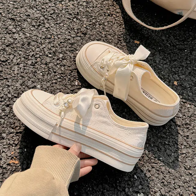 时尚潮流厚底舒适小众简约百搭鞋款 防滑耐磨 低帮 板鞋 女款 米色经典色调