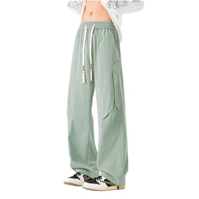 半空山 美式纯色简约基础款解构拼接设计运动多巴胺潮流宽松百搭直筒休闲裤 男女同款