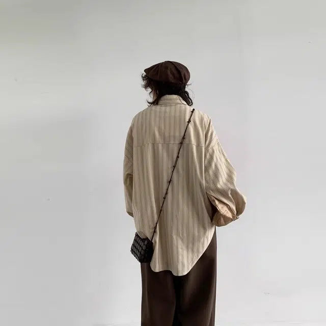 半空山 新中式竖条纹纯色高品质复古宽松休闲简约时尚长袖衬衫 男女同款