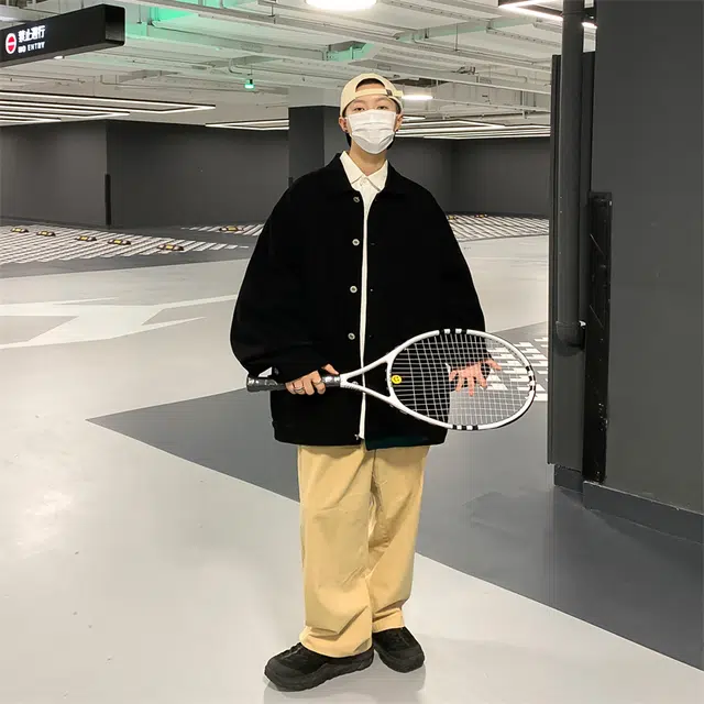 半空山 美式复古高街纯色简约大口袋工装长袖牛仔外套 男女同款