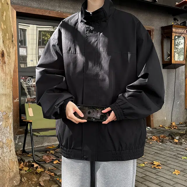 半空山 美式高街纯色基础款简约纽扣高级设计感潮流时尚百搭宽松舒适夹克外套 男女同款