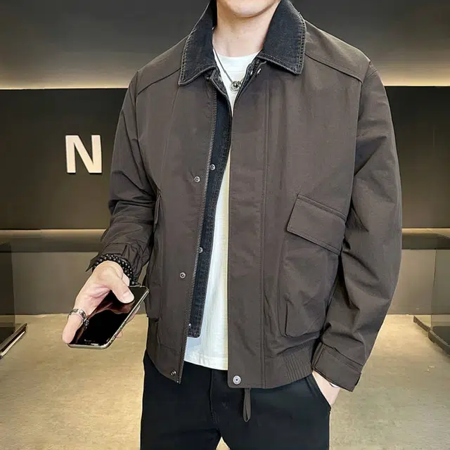 半空山 美式复古高街工装假两件夹克外套 男款