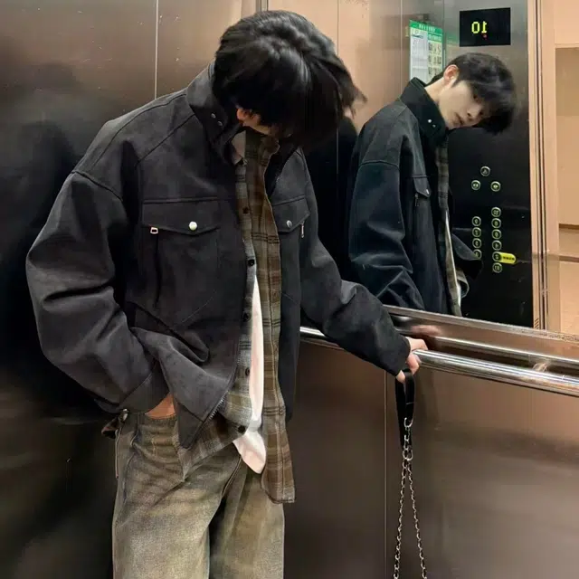 半空山 美式复古高街雾面扎染哈灵顿痞帅潮流底特律高质感宽松百搭日常通勤工装立领夹克外套 男女同款