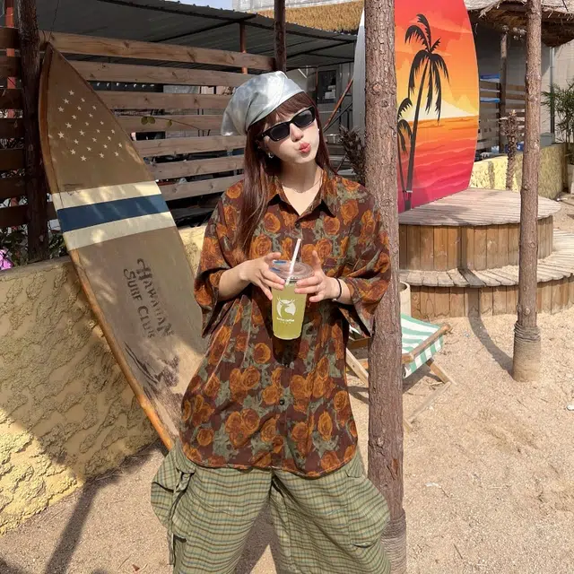半空山 新中式国潮老花原创古着感花卉复古短袖夏季凉感个性潮牌宽松透气衬衫 男女同款