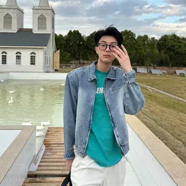 半空山 美式高街复古水洗做旧短款垫肩显高雅痞风百搭通勤牛仔外套 男女同款