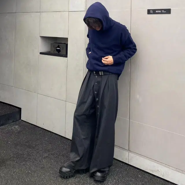 半空山 美式高街复古个性弧形排扣高级感设计宽松阔腿拖地西裤休闲裤 男女同款