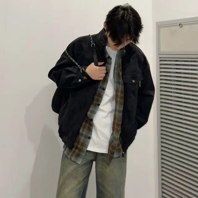 半空山 美式复古高街雾面扎染哈灵顿痞帅潮流底特律高质感宽松百搭日常通勤工装立领夹克外套 男女同款