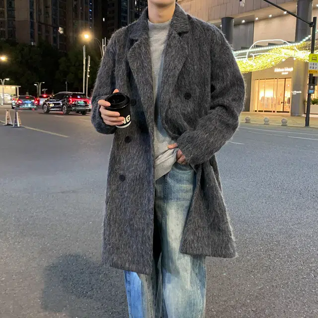 半空山 半空山美式复古高街粗纺羊绒双排扣高级设计感时尚百搭过膝大衣 男女同款