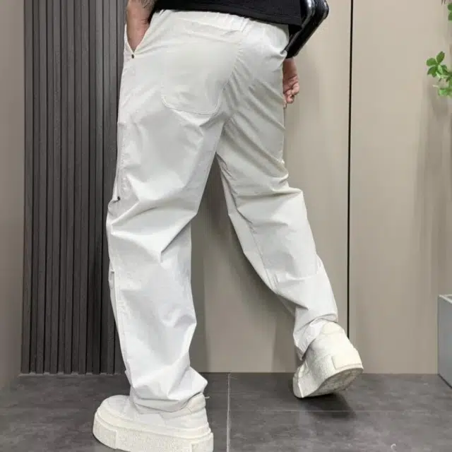 半空山 美式高街潮牌宽松垂感铆钉褶皱设计纯色简约薄款系带中腰百搭直筒休闲裤 男女同款