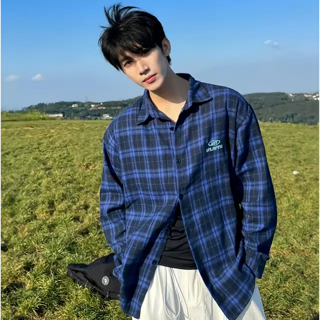 半空山 巴洛克磨毛藏蓝色高级感痞帅美式长袖衬衫外套 男女同款