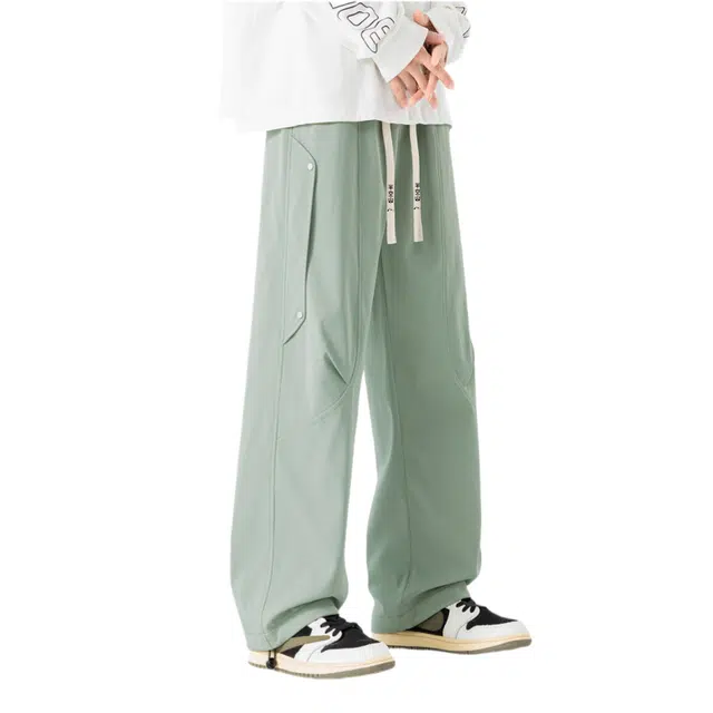 半空山 美式纯色简约基础款解构拼接设计运动多巴胺潮流宽松百搭直筒休闲裤 男女同款