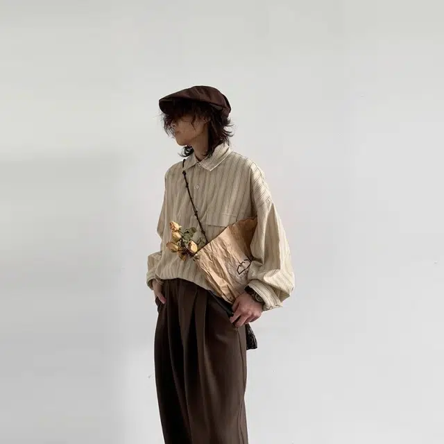 半空山 新中式竖条纹纯色高品质复古宽松休闲简约时尚长袖衬衫 男女同款