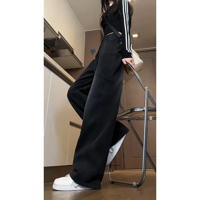 半空山 水洗做旧纯色多口袋宽松阔腿工装美式复古高街百搭直筒抽绳拖地休闲裤 男女同款