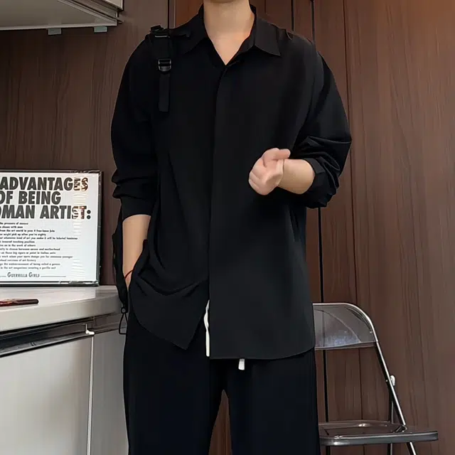 半空山 美式高街纯色基础款无痕冰丝长袖防日光简约潮流时尚百搭衬衫 男女同款