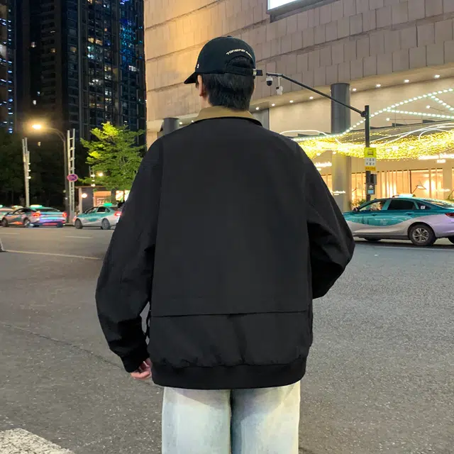 半空山 半空山美式复古高街纯色基础款拼接撞色立领多拉链大口袋小米格面防泼水夹克 男女同款