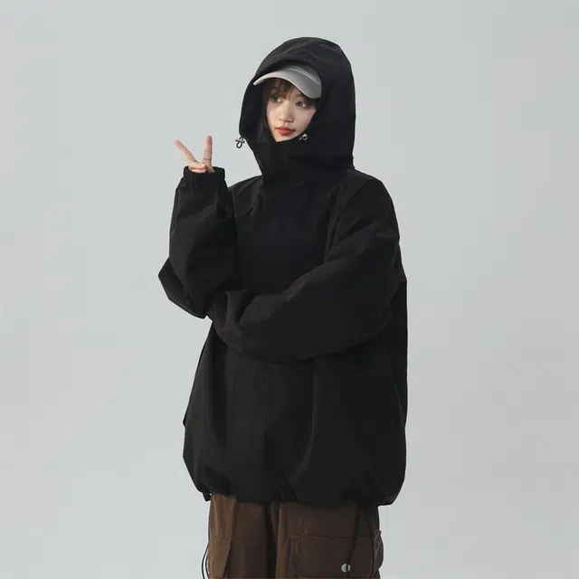 半空山 美式复古黑武士休闲基础款纯色高街设计感气质穿搭旅游伴侣时尚夹克 男女同款