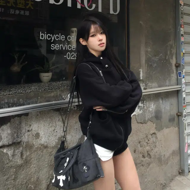 半空山 美式高街重磅解构不规则拉链开衫外套慵懒廓形潮流百搭连帽卫衣 男女同款