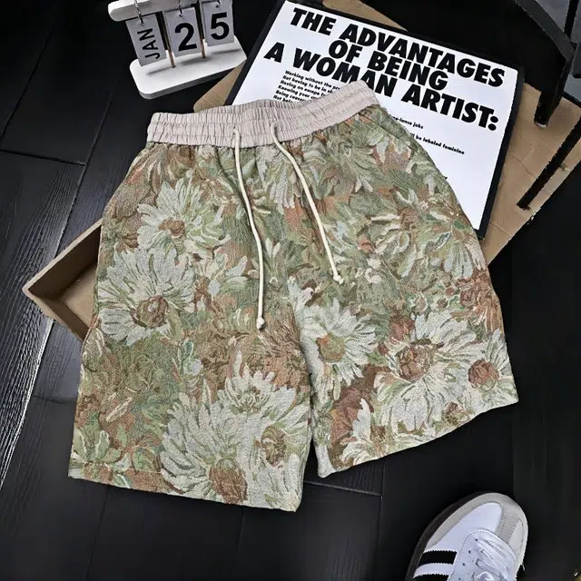 半空山 半空山美式复古高街重工刺绣夏威夷花卉满印显白冰丝时尚百搭潮流休闲短裤 男女同款