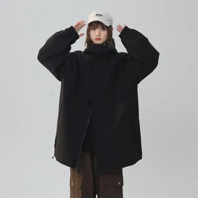 半空山 美式复古黑武士休闲基础款纯色高街设计感气质穿搭旅游伴侣时尚夹克 男女同款