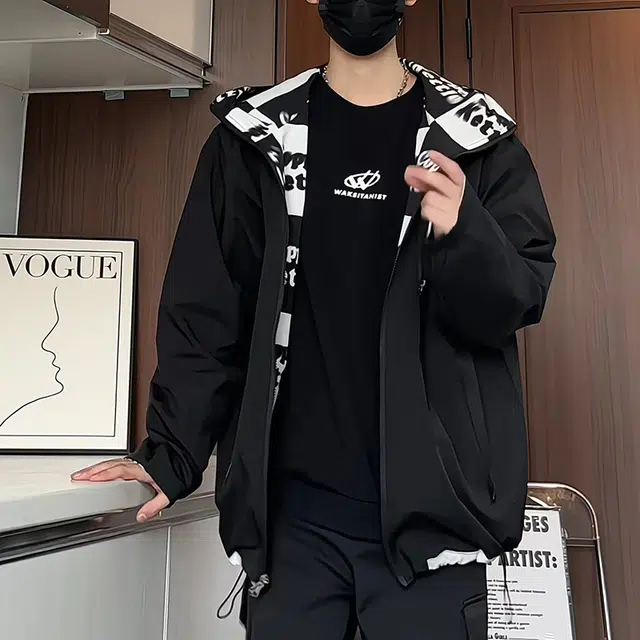 半空山 半空山美式高街纯色基础款三防高级设计简约拉链大口袋双面穿飞行员夹克 男女同款