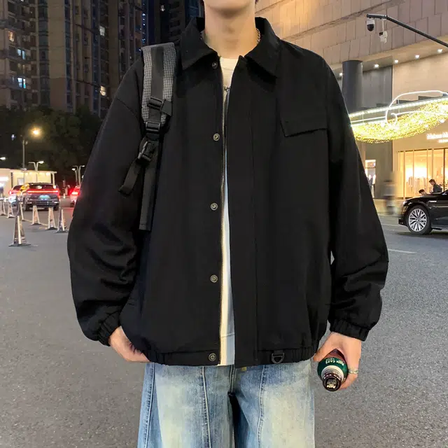 半空山 半空山美式复古高街纯色撞色灯芯绒翻领纯棉厚实潮流时尚百搭宽松舒适夹克 男女同款