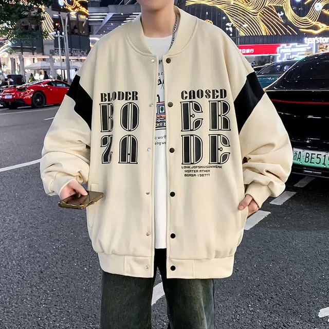 半空山 半空山美式高街字母款学院风潮流情侣时尚百搭宽松舒适透气夹克 男女同款