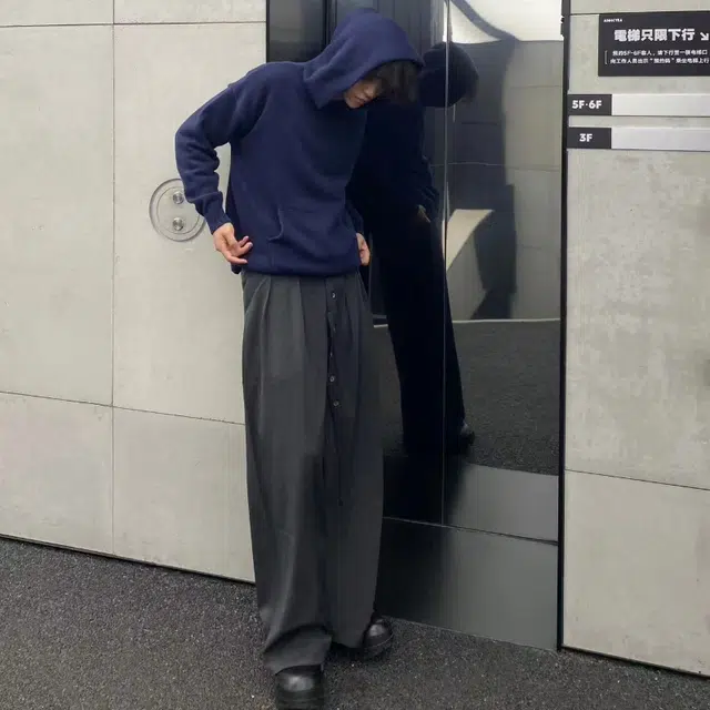 半空山 美式高街复古个性弧形排扣高级感设计宽松阔腿拖地西裤休闲裤 男女同款