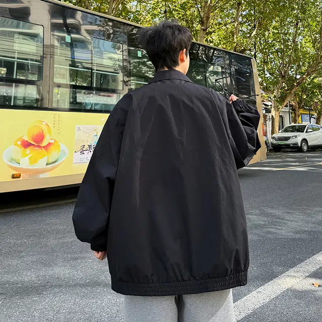 半空山 美式高街复古纯色解构线条设计高级感百搭宽收口翻领长袖夹克外套 男女同款