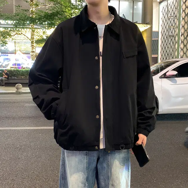 半空山 半空山美式复古高街纯色撞色灯芯绒翻领纯棉厚实潮流时尚百搭宽松舒适夹克 男女同款