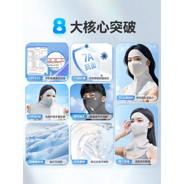 特步 全脸护颈挂耳遮阳脸基尼冰丝防紫外线 锦纶 防晒面罩 男女同款情侣款