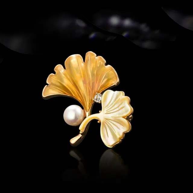 兰盈 银杏叶水晶 环保合金 胸针 男女同款情侣款