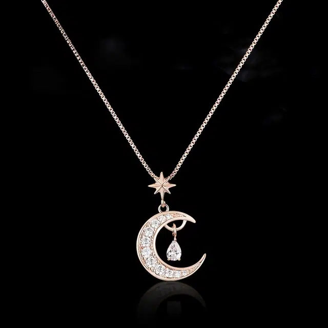 兰盈 月亮水晶锁骨链 环保合金 项链 女款