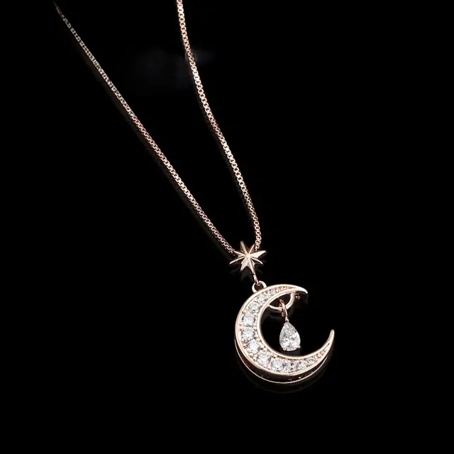 兰盈 月亮水晶锁骨链 环保合金 项链 女款