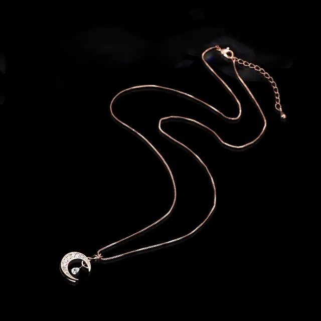 兰盈 月亮水晶锁骨链 环保合金 项链 女款