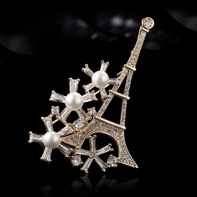 兰盈 巴黎铁塔 轻奢小众原创设计 人造水晶 胸针 女款