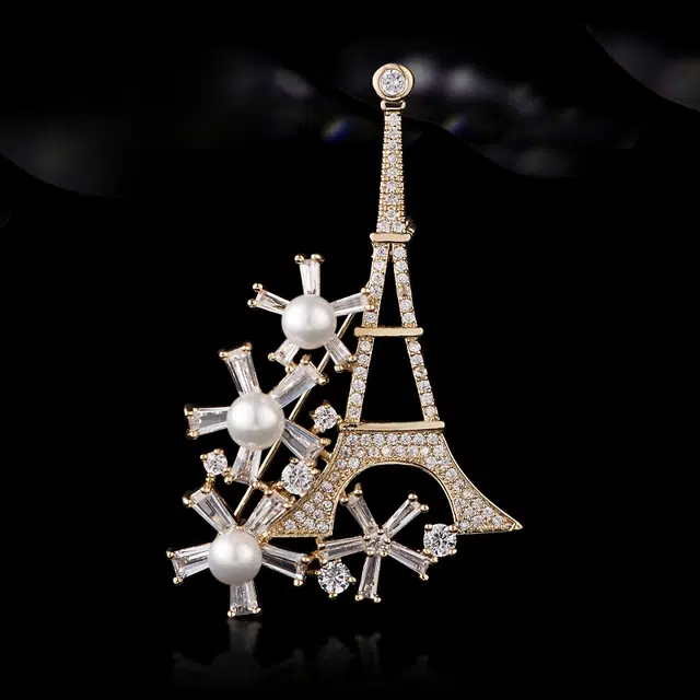 兰盈 巴黎铁塔 轻奢小众原创设计 人造水晶 胸针 女款