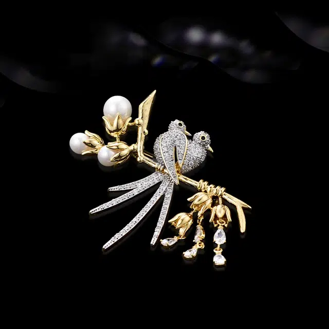 兰盈 比翼鸟 轻奢小众胸花 奥地利水晶 胸针 女款