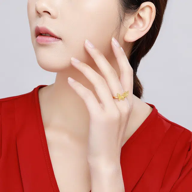 潮宏基 花韵系列 蝶舞指环 精致轻奢优雅小众设计高级感 足金 按克计价 黄金戒指 女款