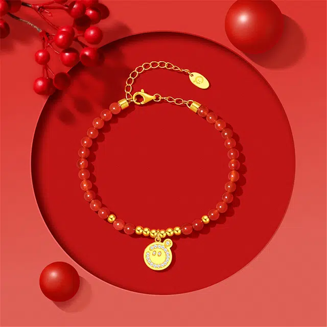 潮宏基 蛋仔派对 喜庆 招财纳福 可爱国风鸿运#好运 玛瑙 手链 女款