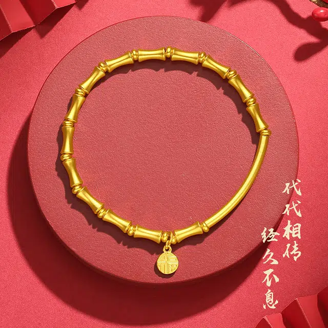 潮宏基 传家宝 古法 竹节 福牌 足金 按克计价 黄金手链 女款