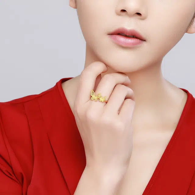 潮宏基 花韵系列 蝶舞指环 精致轻奢优雅小众设计高级感 足金 按克计价 黄金戒指 女款