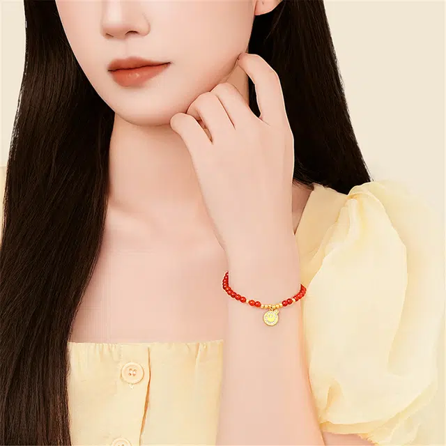 潮宏基 蛋仔派对 喜庆 招财纳福 可爱国风鸿运#好运 玛瑙 手链 女款