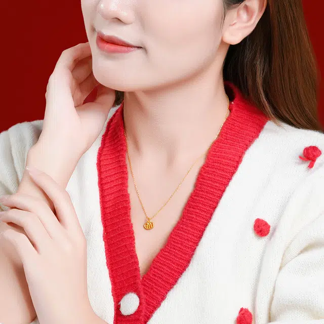 潮宏基 如意算盘 新中式复古民族风轻奢小众高级感 古法工艺 足金 按克计价 黄金吊坠 女款