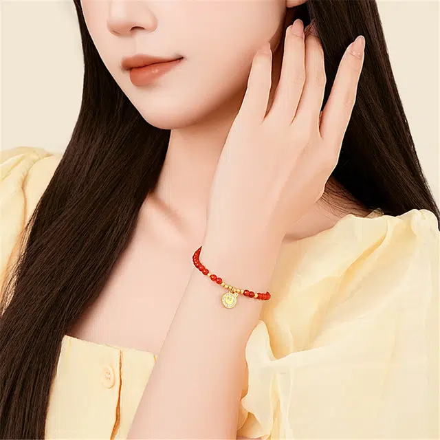 潮宏基 蛋仔派对 喜庆 招财纳福 可爱国风鸿运#好运 玛瑙 手链 女款